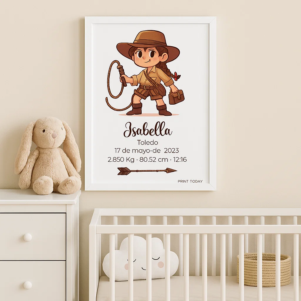 Lámina de Nacimiento Aventurera - Con nombre, fecha y peso del bebé - Imagen 3