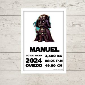 Lámina de Nacimiento Darth Vader - Con nombre, fecha y peso del bebé