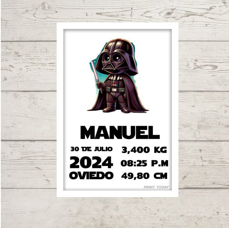 Lámina de Nacimiento Darth Vader - Con nombre, fecha y peso del bebé