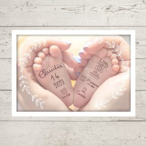 Lámina de Nacimiento Pies bebé - Con nombre, fecha y peso del bebé