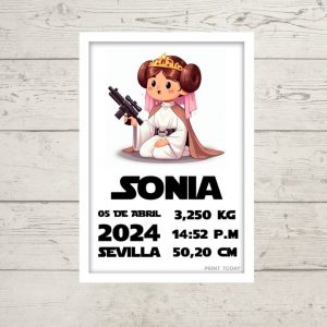 Lámina de Nacimiento Princess Leia - Con nombre, fecha y peso del bebé