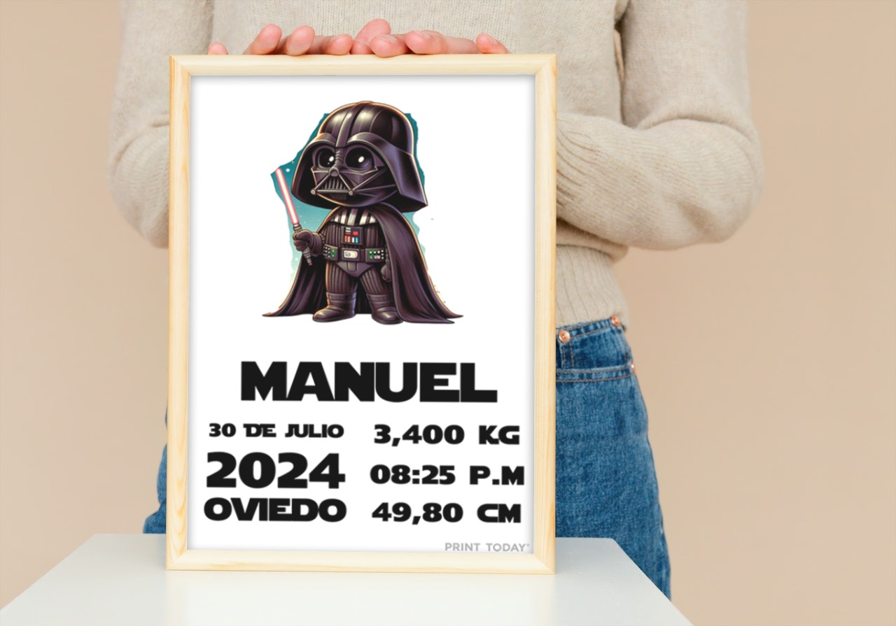 Lámina de Nacimiento Darth Vader - Con nombre, fecha y peso del bebé - Imagen 2