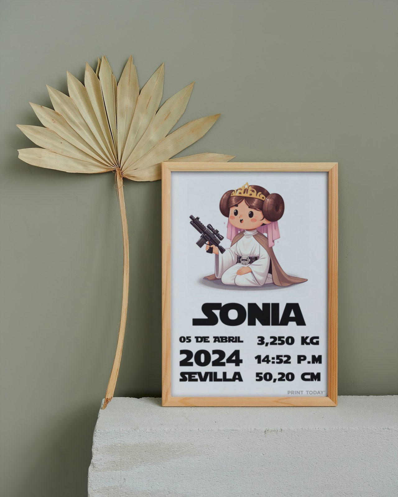 Lámina de Nacimiento Princess Leia - Con nombre, fecha y peso del bebé - Imagen 2