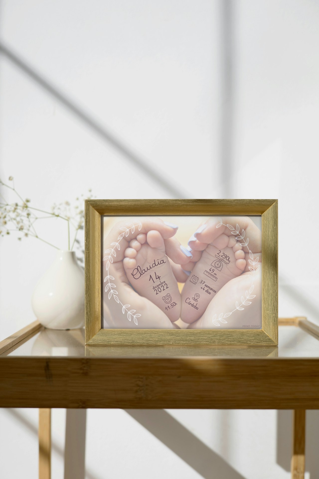 Lámina de Nacimiento Pies bebé - Con nombre, fecha y peso del bebé - Imagen 2