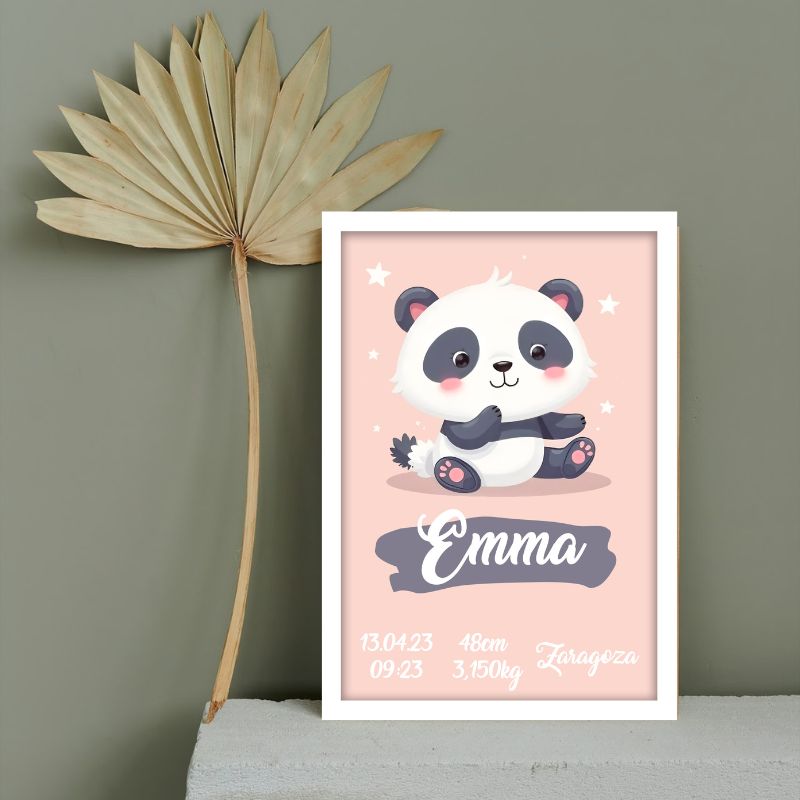 Lámina de Nacimiento Oso Panda - Con nombre, fecha y peso del bebé - Imagen 2