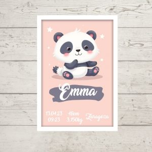 Lámina de Nacimiento Oso Panda - Con nombre, fecha y peso del bebé