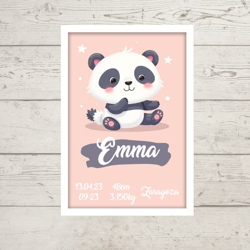 Lámina de Nacimiento Oso Panda - Con nombre, fecha y peso del bebé